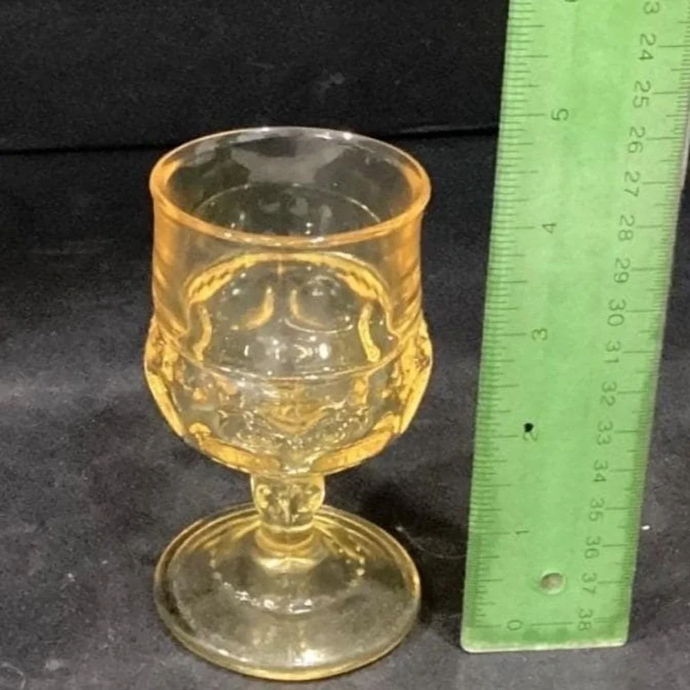 Indiana Glass Kings Crown Thumbprint Goblets, Set of 4, Vintage Yellow Stemware